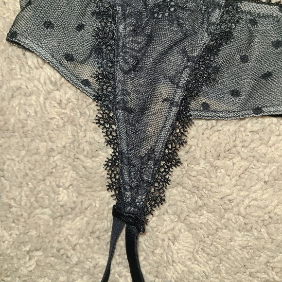 Felina Garter Belt Size S Sexy Swiss Dot Sheer Embroidered Mesh Lace Bows Clips - Picture 4 of 16